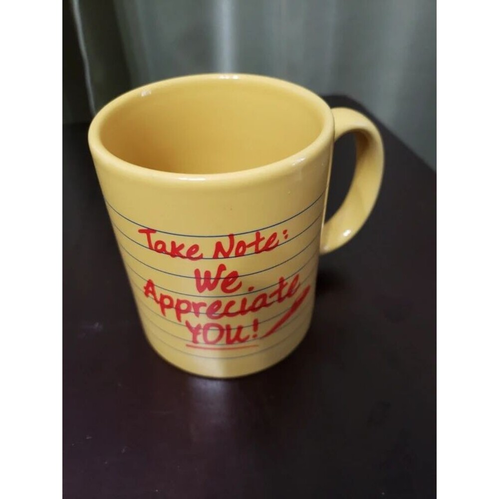 Take Note We Appreciate You Yellow Notebook Lined Ceramic Coffee